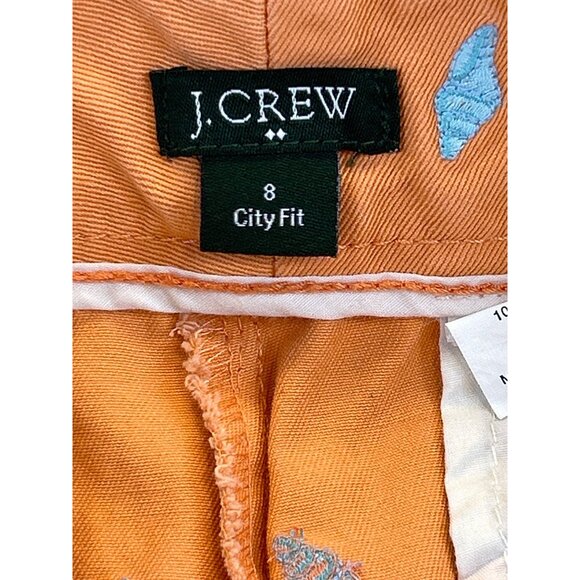 J.Crew Women's Shorts Size 8 Embroidered Sea Shells Cotton Orange Melon Chino - Picture 5 of 9